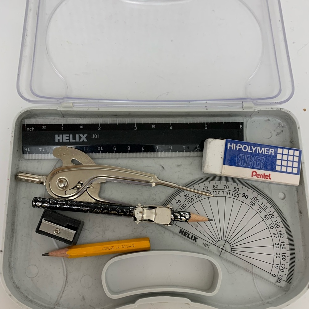 Buffalo 7 Piece Geometry Math Student School Set Compass Protractor Ruler Pencil - Picture 1 of 6